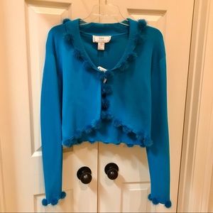 Blue Cardigan / Crop Top with Pompoms - NWT!